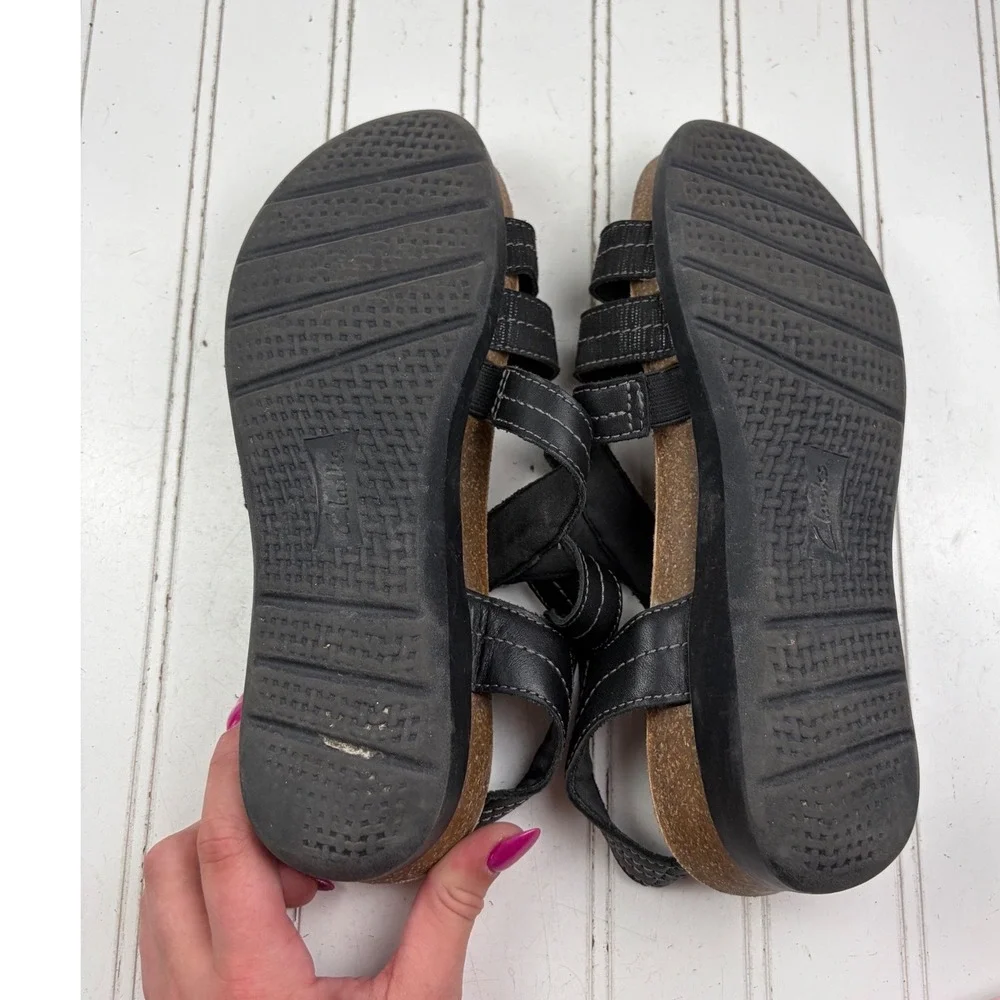 Clarks Collection Calenne Clara Black Leather Sandals Women's Size 8.5